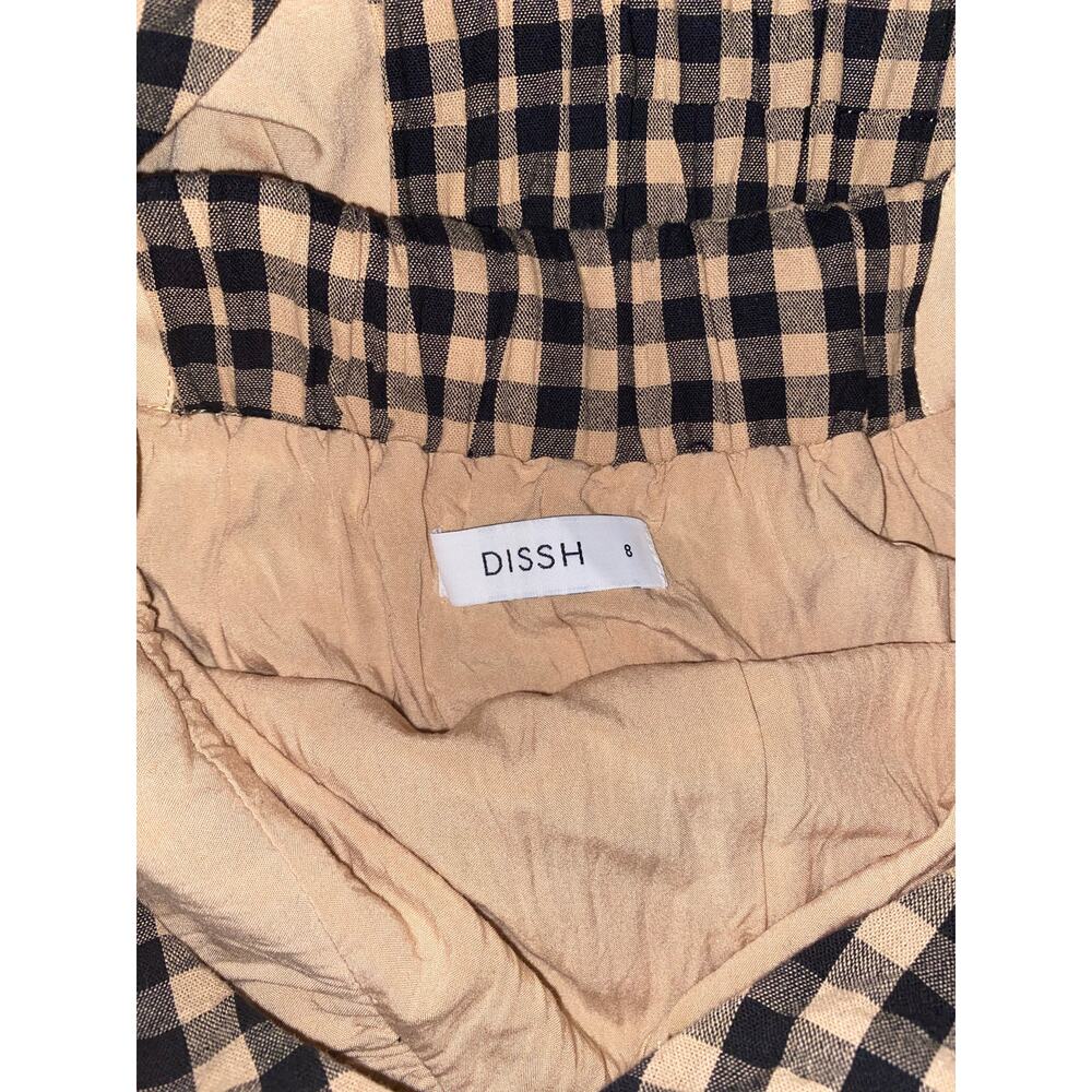 EUC DISSH Elm Chocolate Gingham Midi Dress Puff Sleeve Open Back Cotton Size 4 - Picture 10 of 16